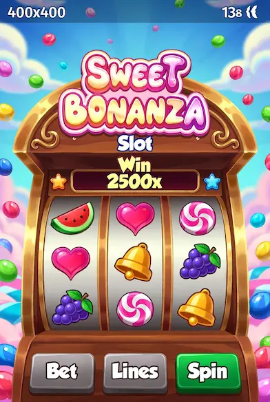 Siatka Sweet Bonanza 6×5 z symbolami owoców i cukierków, Cluster Pays